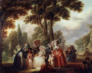 Samlet i en park Genforening verdslige af adelige i en have. Maleri af Louis Joseph Watteau dit Watteau de Lille (1731-1798). 1700-tallet. Paris. Musee Cognacq Jay
