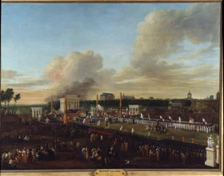 Fransk revolution: "" Udsigt over festen for Sammenslutningen af Nordens departementer, Somme og Pas de Calais"" Maleri af Louis Joseph Watteau dit Watteau de Lille (1731-1798)