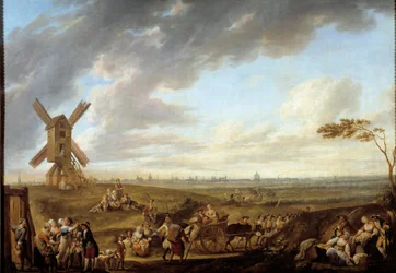 Udsigt over Lille taget fra guden Marcq. Maleri af Louis Joseph Watteau dit Watteau de Lille (1731-1798)