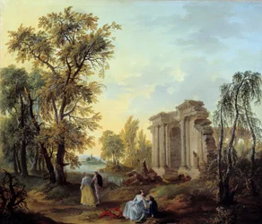 Walk Champetre-maleri af Louis Joseph Watteau dit Watteau de Lille (1731-1798) 1700-tallet. Søn 1,02x0,8 m Marseille, Museum of Fine Arts
