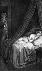 Farlige forbindelser af Choderlos de Laclos (brev 96). Valmont og Cecile de Volanges. Illustration indgraveret af Masquelier efter Mademoiselle Gérard.