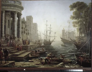 Havn med indskibning af Saint Ursula (olie på lærred