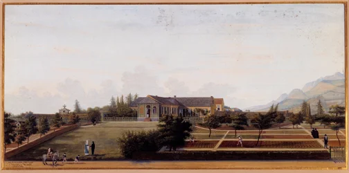 Udsigt over Longwood på øen Saint Helena, hvor Napoleon Bonaparte boede (1769-1821) under sit eksil Akvarel af Louis Marchand (1791-1876) 1820 Søn 0,27 x 0,57 m Malmaison, slotsmuseum