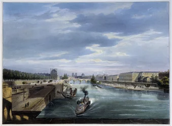 Pont du Carrousel et bateau damp - i "" Paris en 1837" af Arnout