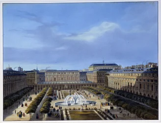 Udsigt over haven ved det kongelige palads - i «Paris en 1837» af Arnout