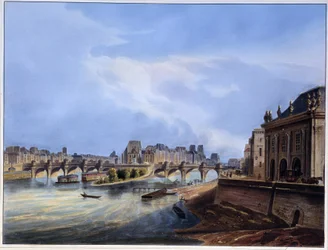 Udsigt over broen Neuf - i "" Paris en 1837" af Arnout