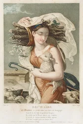 Brumaire (oktober-november), den republikanske kalenders anden måned, graveret af Tresca, fransk, ca. 1794