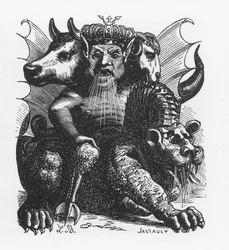 Asmodeus, Bibelens dæmon - Asmodeus eller Ashmedai, dæmonernes konge - i „Den infernalske ordbog“ af Collin de Plancy - stik af L. Breton, Paris