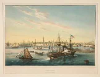 New York. Ankomst af den transatlantiske dampskib.