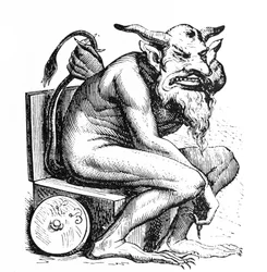 Fremstilling af djævlen Belphagor (Belphegor) fra Collin de Plancys Infernal Dictionary. Gravure af L. Breton. Paris