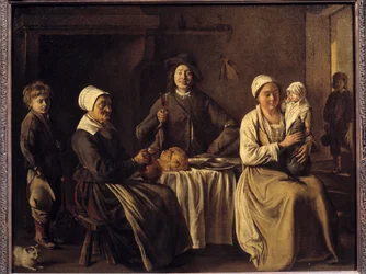 The Return of Bapteme eller "" Den lykkelige familie"" Maleri af Louis Le Nain (1593-1648) 1642. Dim 0,61 x 0,78 m
