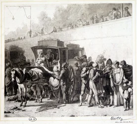 Ankomsten af en flid, heliogravure af Léon Marotte ifølge maleriet af Boilly (1803).