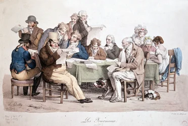 Mænd læser aviser - gravering Louis Boilly med titlen "" Les journaux""