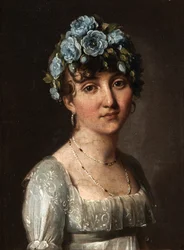 Portræt af baronesse Mesgrigny, født Berthelot de Rambuteau (Portræt af en ung kvinde med blå blomster)