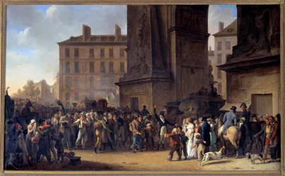 De værnepligtige fra 1807 passerer foran Porte Saint Denis i Paris Maleri af Louis Leopold Boilly (1761-1845)