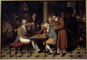 Det indre af en cafe siger damernes fest på Cafe Lamblin på Palais Royal i Paris Maleri af Louis Leopold Boilly (1761-1845) 1800-tallets søn. 0,38x0,55 m Chantilly, Musee Conde