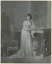 Kvinde foran en pejs, ca. 1803.