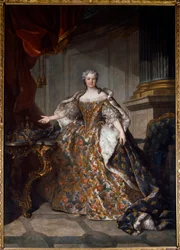 Portræt af Marie Lesczinska (Lesczynska) (1703-1768) Dronning af Frankrig Maleri af Louis Tocque (1696-1772) 1740 søn. 2,77x1,91 m - Portræt af Marie Leczinska (Leszczynska) (1703-1768) - Maleri af Louis Tocque (1696-1772), olie på lærred (277x7x191 cm)