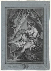 Ung kvinde siddende på en seng, 1764-1767.