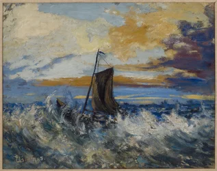 Sejlbåd, stormfuldt hav, ca. 1907 (olie på pap)