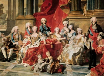 Philip V omgivet af sin familie. Detalje af et maleri af Louis Michel van Loo