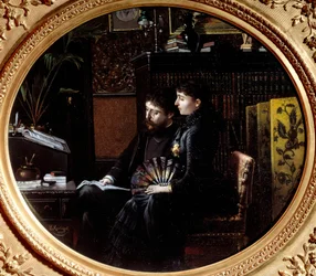 Alphonse Daudet (1840 - 1897) og hans kone Julie Allard (1844-1940) på deres arbejdskontor. Maleri af Louis Montegut (1855-?)