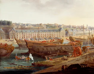 Skibsværft: "" Havnen i Brest"" Detalje. Maleri af Louis Nicolas van Blarenberghe (1716-1794) 1774 Brest, Musee des Beaux Arts