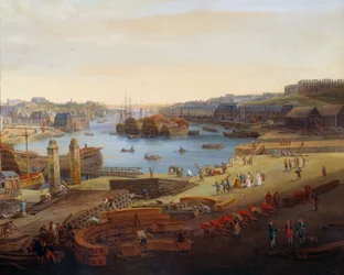 Skibsværft: "" Havnen i Brest"" Detalje. Maleri af Louis Nicolas van Blarenberghe (1716-1794) 1774 Brest, Musee des Beaux Arts