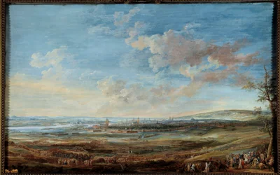 Den østrigske arvefølgekrig (1741-1748): "" Belejring af byen Maestricht (Maastricht) af Marechaux af Sachsen og Lowendal fra 16. april til 10. maj 1748""" Gouache af Louis Nicolas Van Blarenberghe (1716-1794)