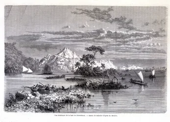 Indre udsigt over Chantaboun-bugten. 1874. Tegning af Sabatier ifølge hr. Mouhot. “Tour du monde”