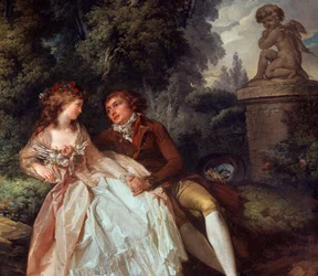 Galante Scene (med Amor) detalje af maleriet af Louis Trinquesse (1746-1800) Ture fra det 18. århundrede, Musee des Beaux Arts