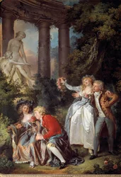 Tilbyder en Galante Venus Scene i et romantisk landskab af gamle ruiner. Maleri af Louis Trinquesse (1746-1800) 1786 søn. 1,30 x 0,98 m. Dijon. Museum for Skønne Kunster