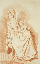 Studie af en siddende dame (rødt kridt på papir)