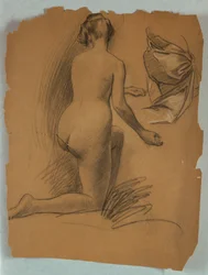 Studie af knælende nøgen figur