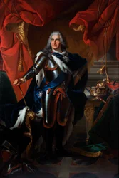 Portræt af Frederic-Auguste (Frederic Auguste) af Sachsen, kendt som den Stærke (1670-1733), derefter Auguste II, konge af Polen (Portræt af Frederick Augustus af Polen og Sachsen (1670-1733)) Maleri efter Louis de Silvestre (1675- 1760) Olie på lærred - S