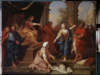 ""Salomons dom"" To kvinder hævder at være mor til det samme barn. Maleri af Louis de Boullogne den Yngre (1654-1733) 1710 Pushkin Museum, Moskva