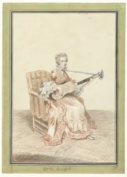Portræt af Madame de Montainville, der spiller guitar