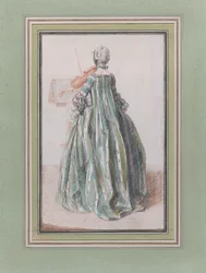 Kvinde, der spiller på violin, set bagfra, ca. 1758-59.