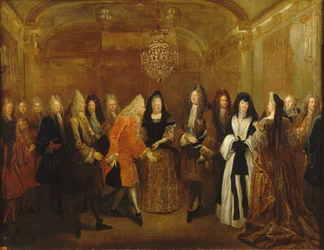 Ludvig XIV modtager prins August, den fremtidige konge af Polen og kurfyrst af Sachsen, ca 1714.