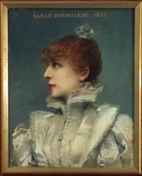 Skuespillerinden Sarah Bernhardt ... (maleri på lærred)