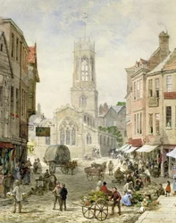 All Saints Pavement, York (akvarel og kropsfarve på papir)