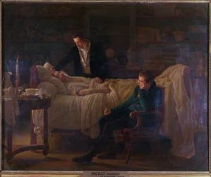 Marie Francois Xavier Bichat (1771-1802) døende omgivet af lægerne Esparon og Philibert Joseph Roux (1780-1854)