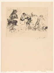Satyrer, en nymfe, en faun og en flok grise