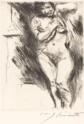 Nøgen med løftet skjorte, kvinde der klæder sig af, 1921
