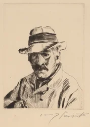 Selvportræt i stråhat, brystlængde, 1913.