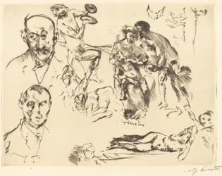 Skitser af mænd, inklusive Max Liebermann, ca. 1915.