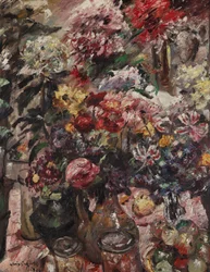 Stilleben med krysantemum og amaryllis