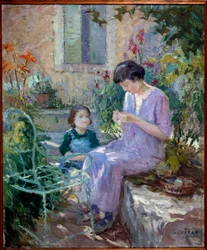 Madame Prat og hendes datter i haven Maleri af Joseph Loys Prat (1879-1934), 20. århundrede. Borgmester i Donzere.