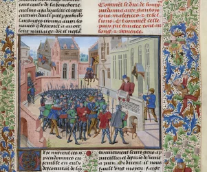Jean de Heyle læser i Gent et brev fra Filip II den Dristige, ca 1470-1475.