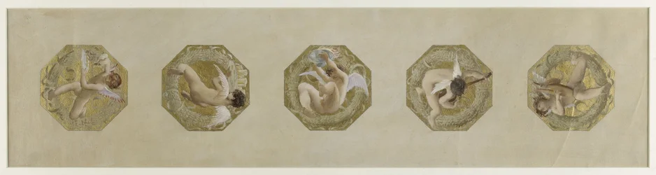 Skitse til Hôtel de Ville de Paris, Festive Staircase: Génies portant des attributs de fête, ca. 1888 (olie på papir)